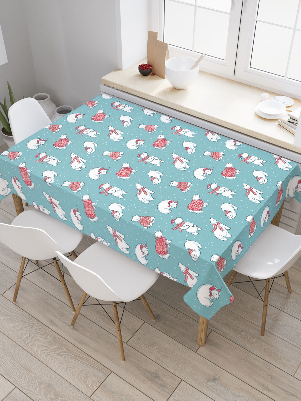 

Скатерть прямоугольная JoyArty "Рождественские полярные медведи" из оксфорда, 120x145 см, Голубой, Рождественские полярные медведи
