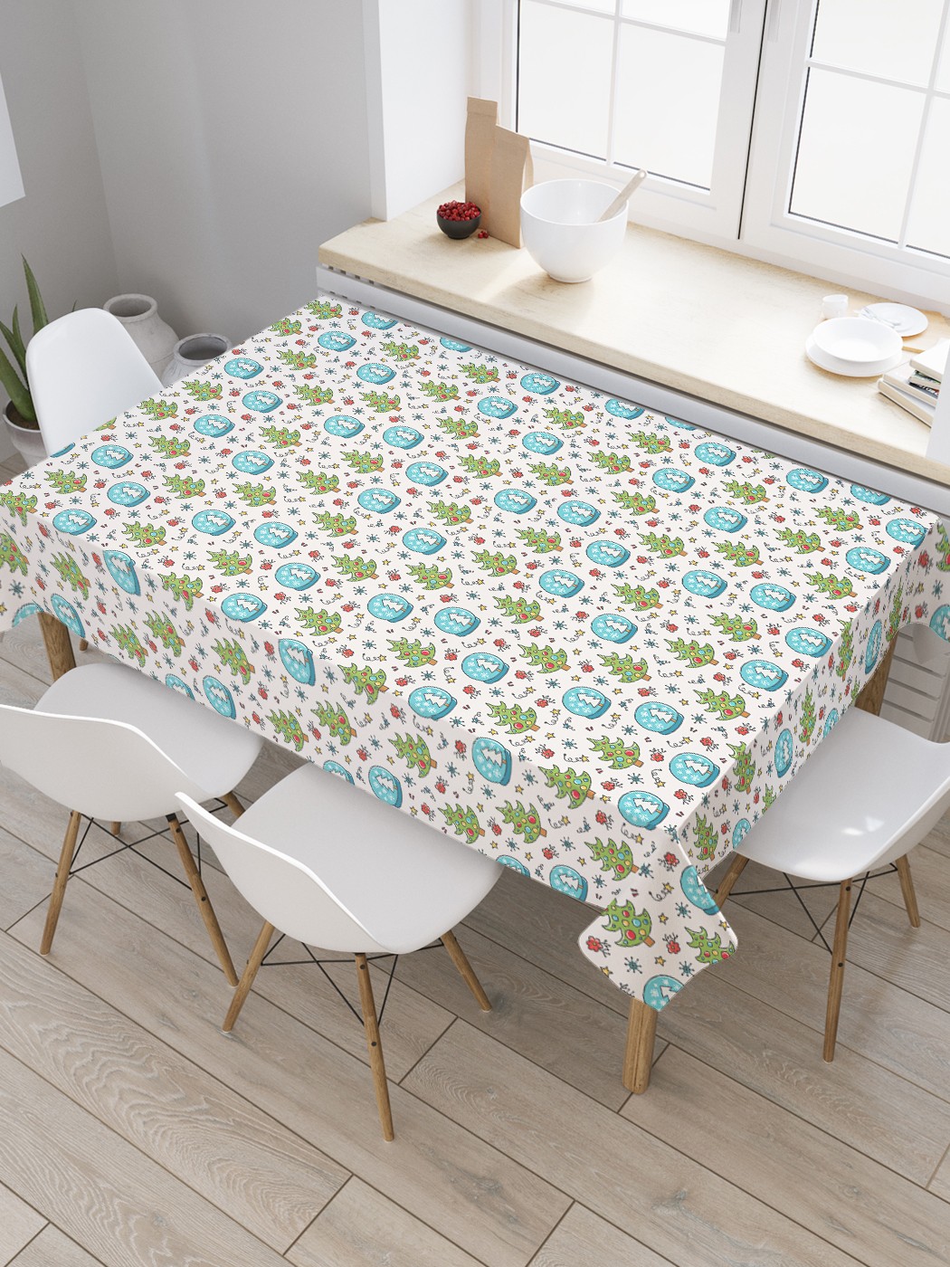 

Скатерть прямоугольная JoyArty "Новогодние ели" из оксфорда, 120x145 см, Белый, Новогодние ели