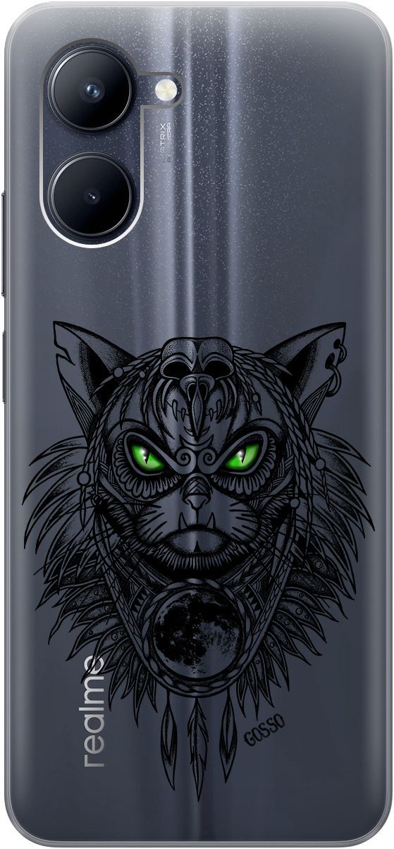 

Силиконовый чехол на realme C33 с 3D принтом "Shaman Cat" прозрачный, Прозрачный;черный, 1575000
