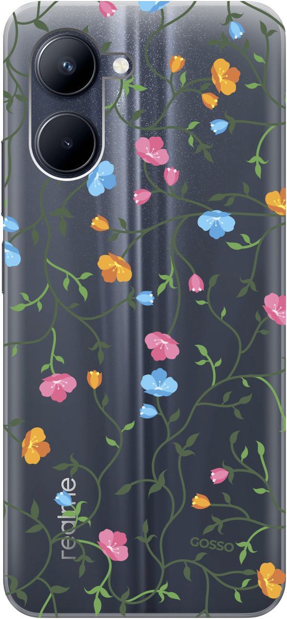 

Силиконовый чехол на realme C33 с 3D принтом "Сurly Flowers" прозрачный, Прозрачный;голубой, 1575000