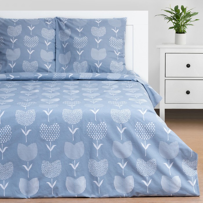 

Комплект постельного белья Этель. Евро, Голубой, 220 х 240, Хлопок, Поплин, Тюльпаны