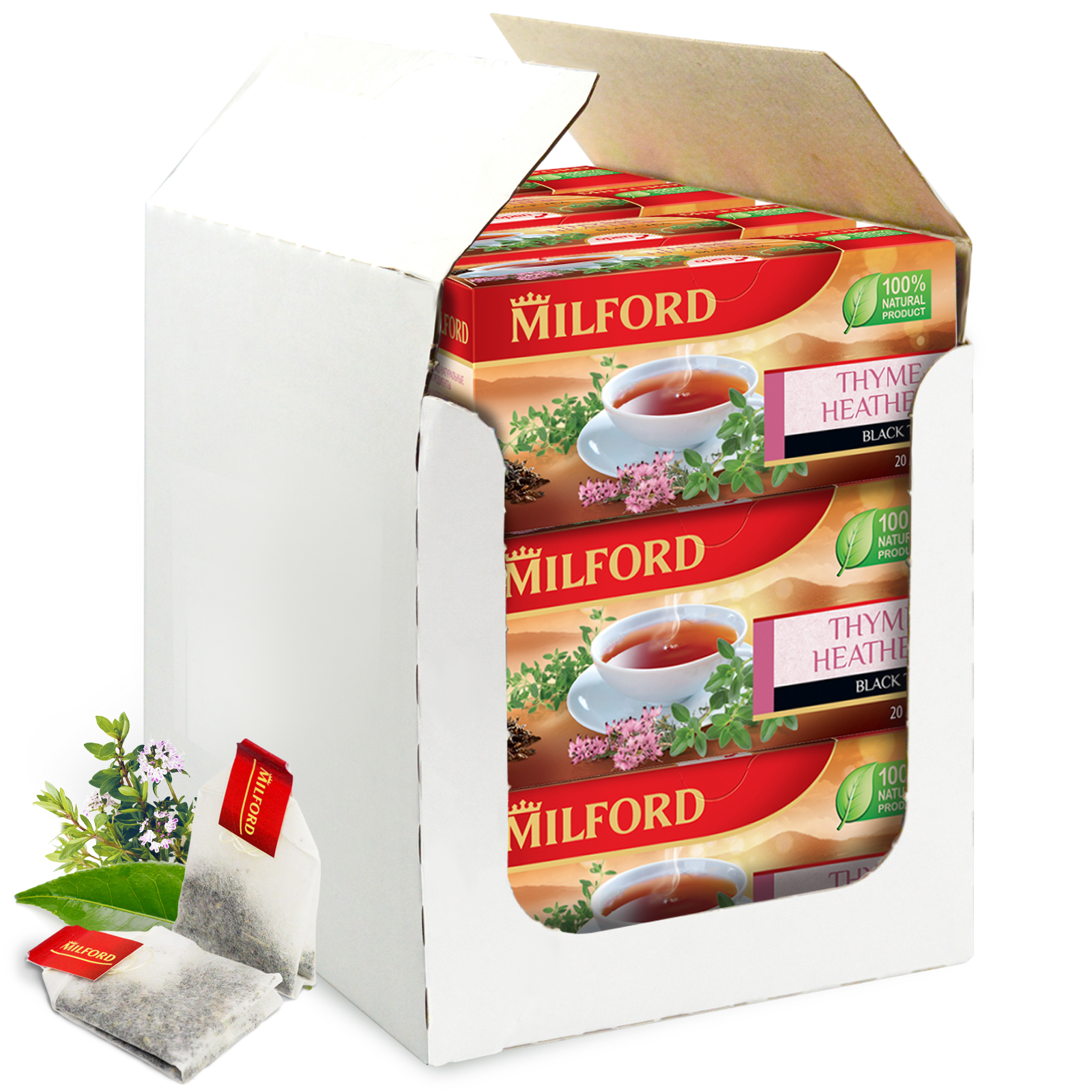 Чай в пакетиках Milford Чабрец-цветки вереска, 12 пачек по 20 пакетиков