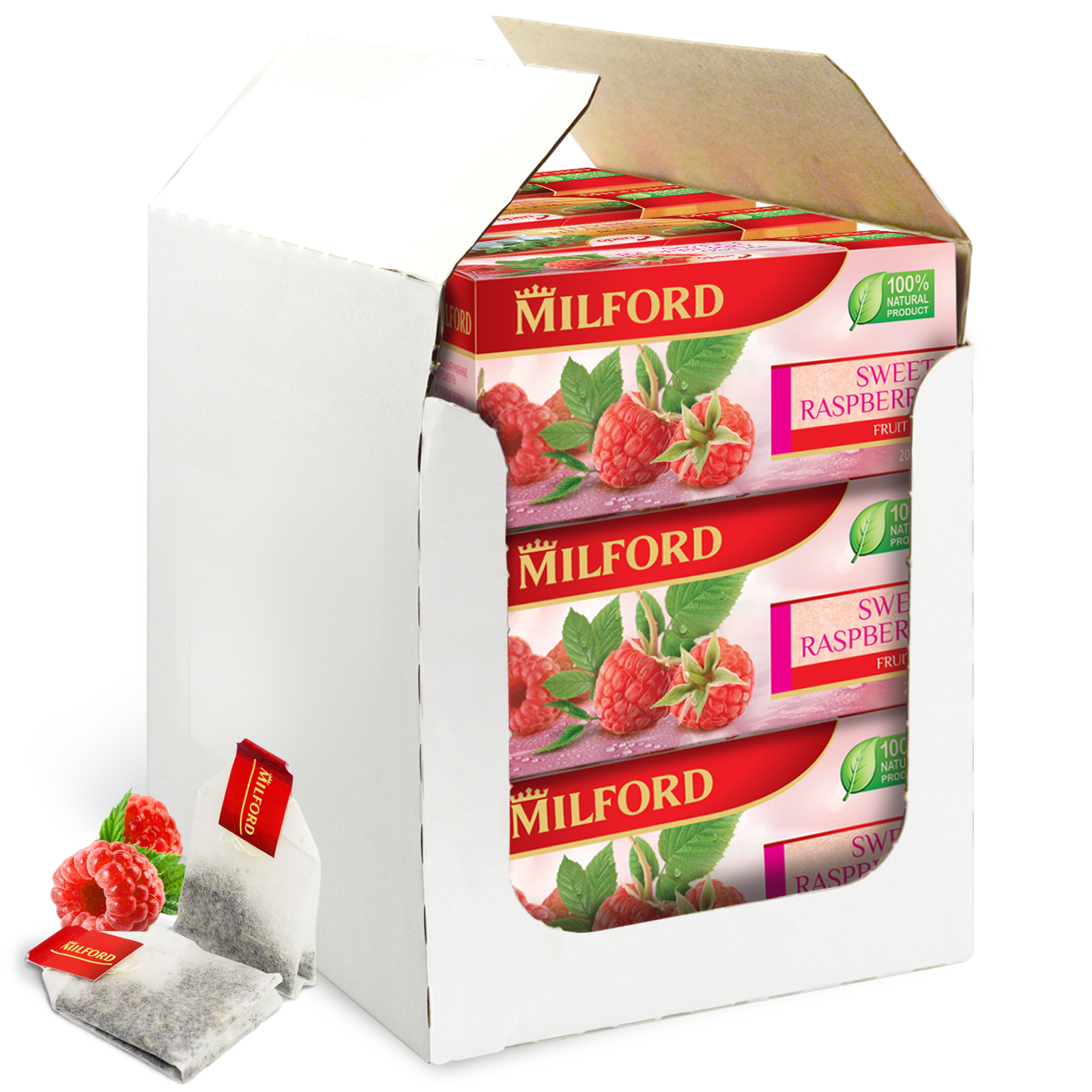 Чай в пакетиках Milford Сладкая малина, 12 пачек по 20 пакетиков
