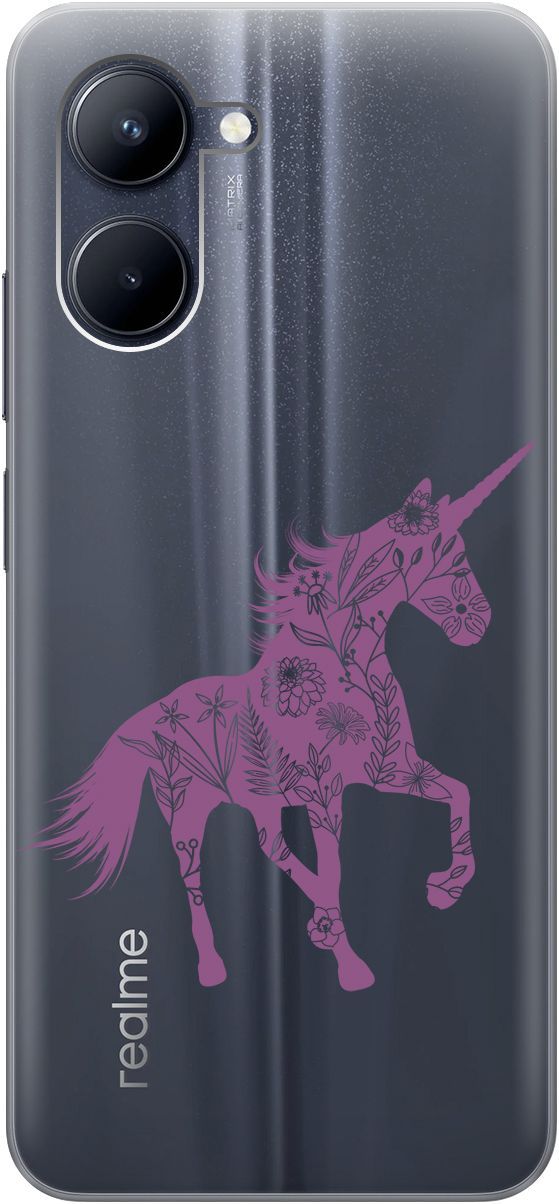

Силиконовый чехол на realme C33 с 3D принтом "Floral Unicorn" прозрачный, Прозрачный;фиолетовый, 1575100