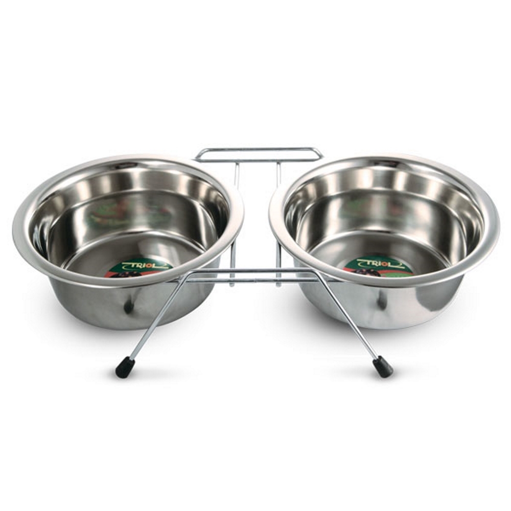 фото Двойная миска для собак triol, металл, серебристый, на подставке 2шт*230мл