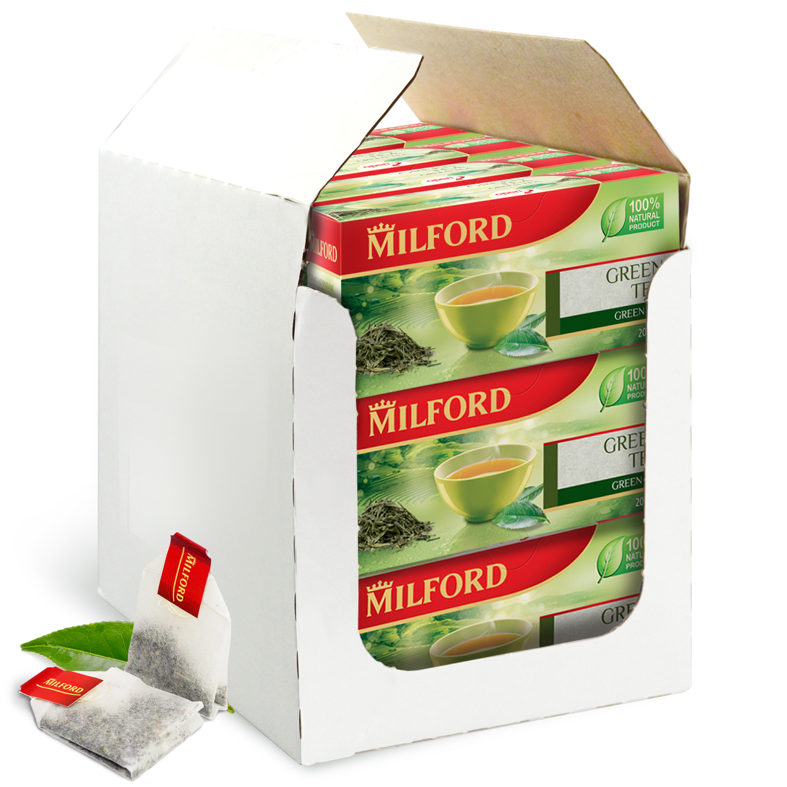 Чай в пакетиках Milford зеленый, 12 пачек по 20 пакетиков
