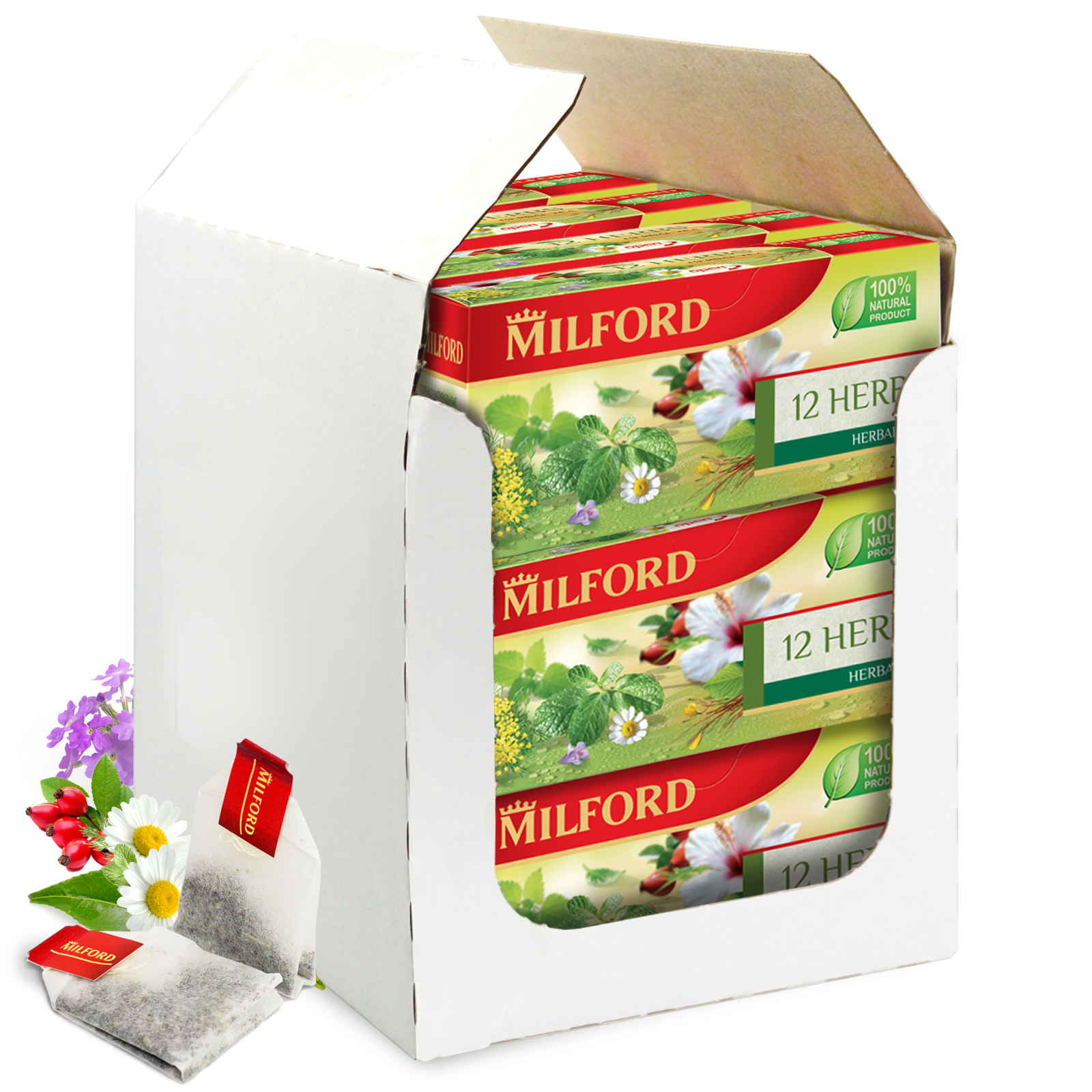 Чай в пакетиках Milford 12 трав, 12 пачек по 20 пакетиков