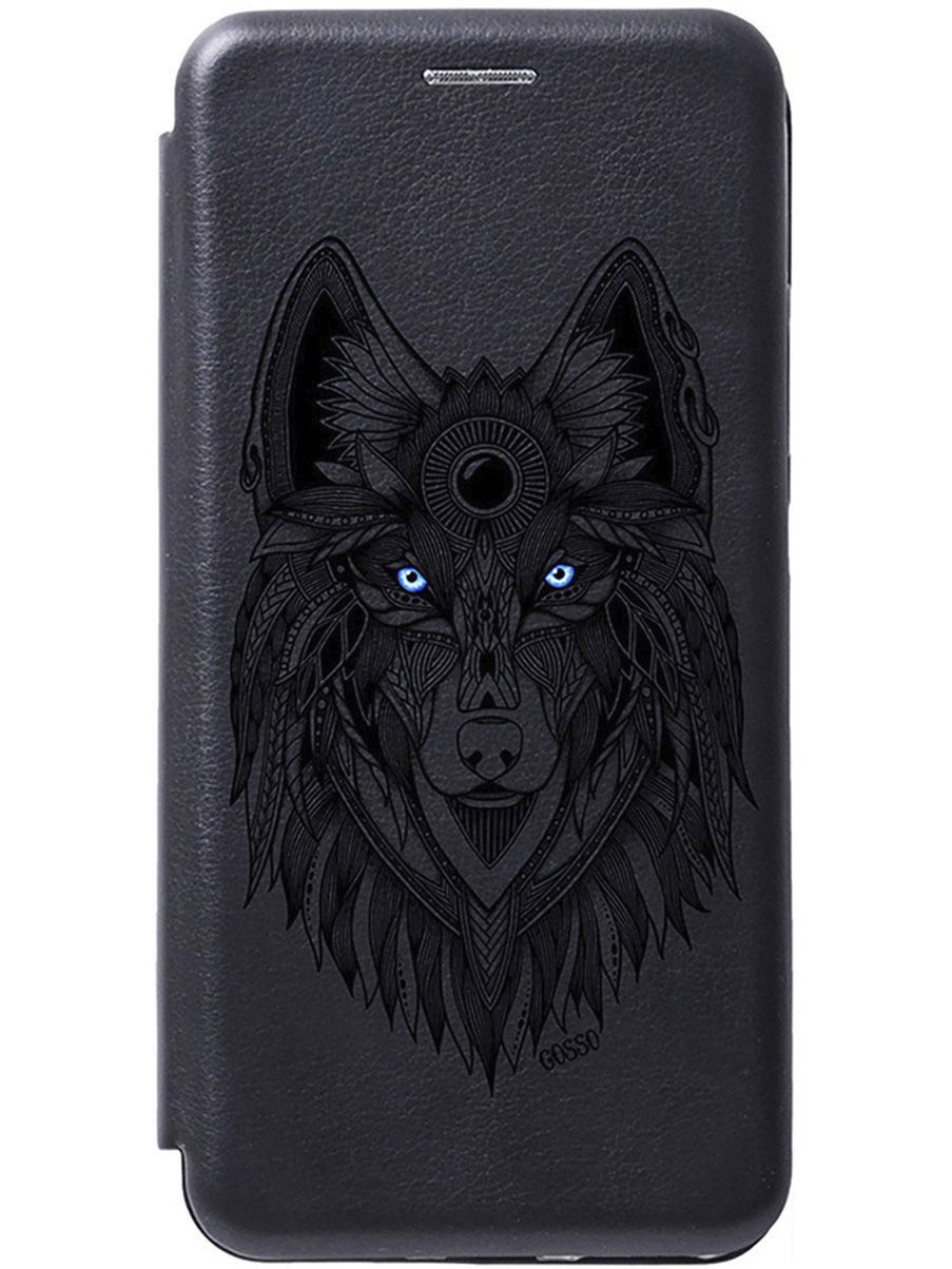 

Чехол-книжка на realme C33 с 3D принтом "Grand Wolf" черный, Черный;голубой, 1575600