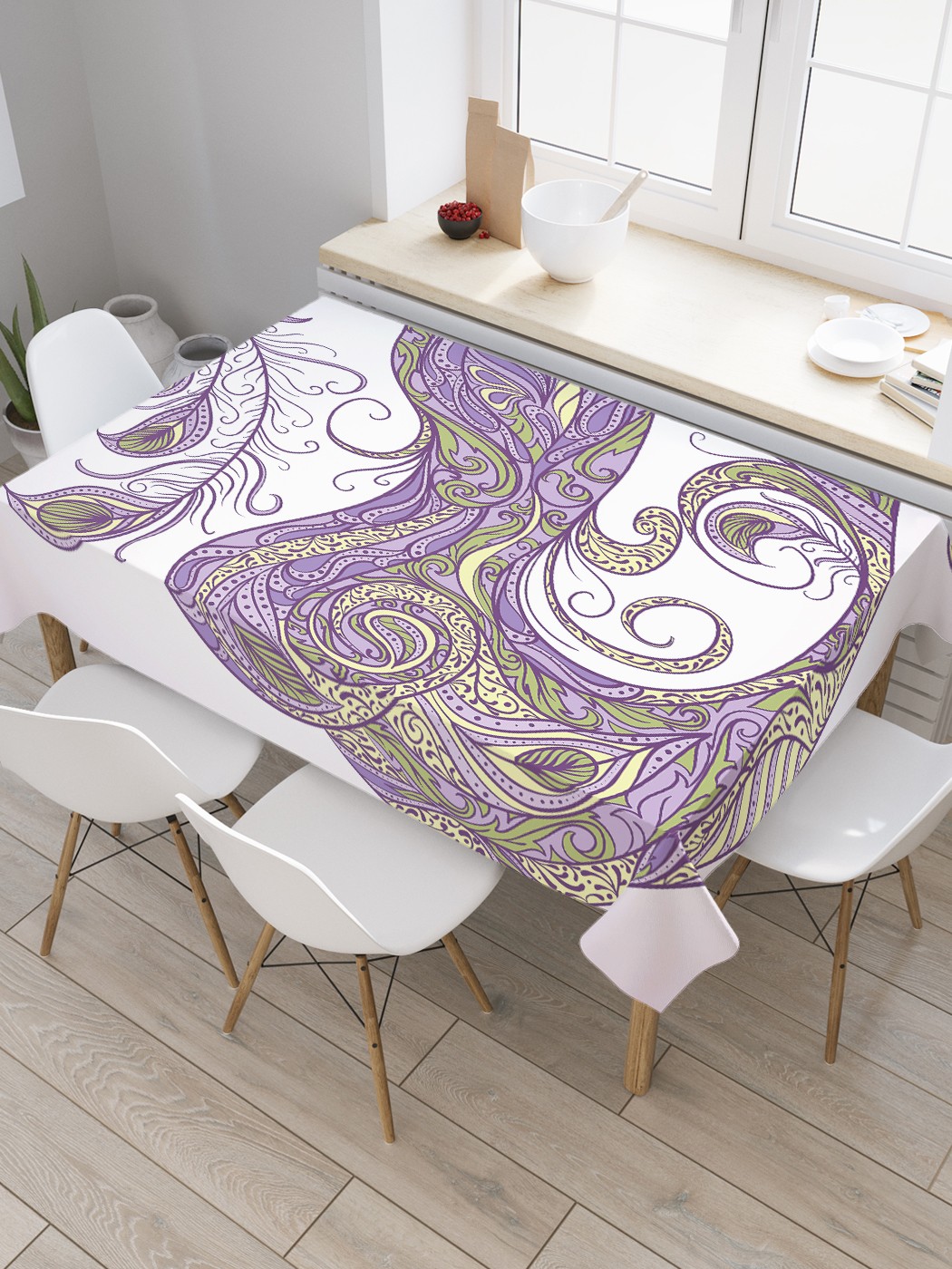 

Скатерть прямоугольная JoyArty "Сказочная птица павлин" из оксфорда, 180x145 см, Фиолетовый, Сказочная птица павлин