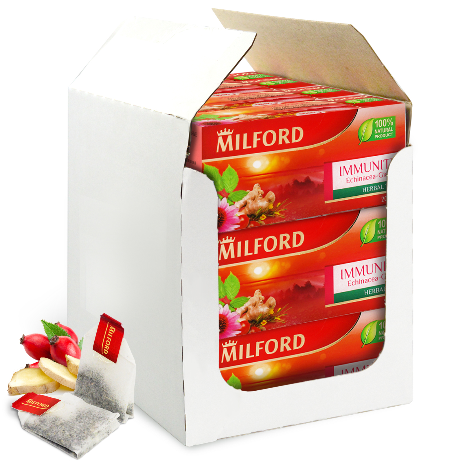 Чай в пакетиках Milford Иммунити эхинацея - имбирь, 12 пачек по 20 пакетиков