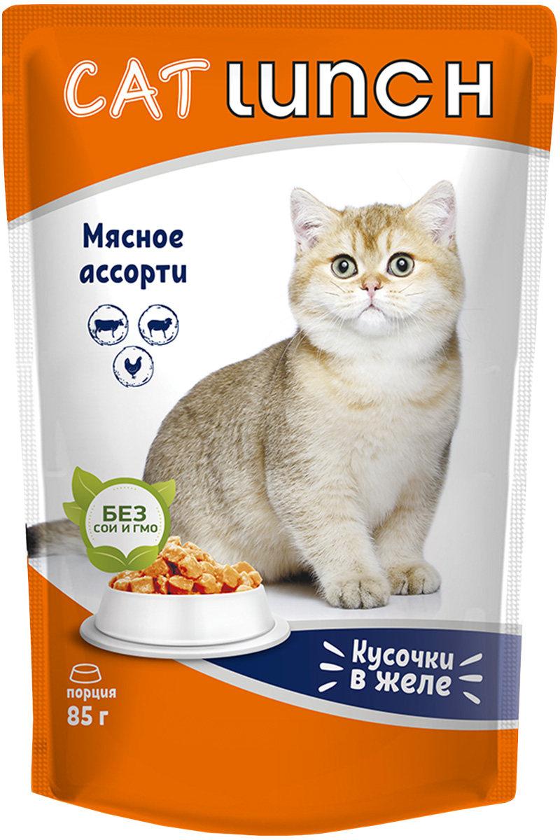 Влажный корм для кошек Cat Lunch Мясное ассорти 12 шт по 85г 832₽