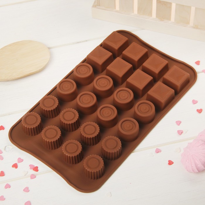 фото Форма для льда и шоколада доляна коробка конфет, 23,2×13,8 см, 24 ячейки, цвет шоколадный nobrand