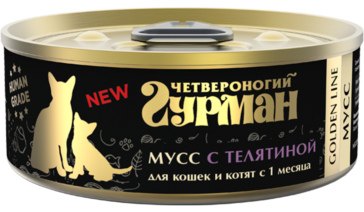 

Консервы для кошек и котят Четвероногий Гурман Golden, мусс с телятиной, 3шт по 100г