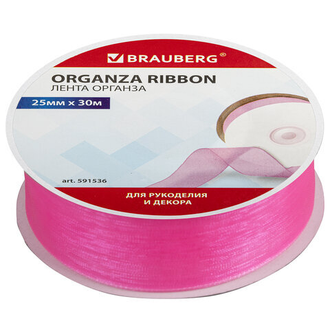 

Лента органза ширина 25 мм, длина 30 м, розовая, BRAUBERG, 591536, Розовый