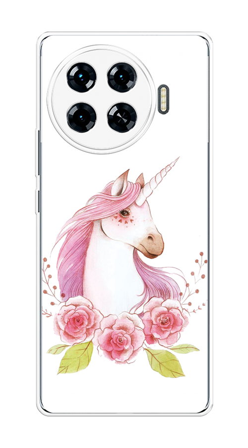 

Чехол на Tecno Spark 20 Pro Plus "Единорог цветы", Белый;розовый;серый, 305050-1