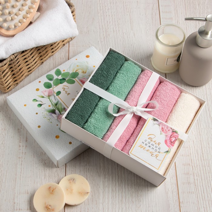 

Набор махровых салфеток Только для тебя 30х30 -5 шт., 100% хл, 340гр/м2, Зеленый;розовый;бежевый, Тематические