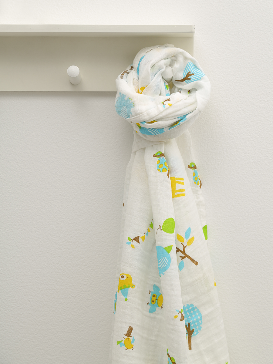 фото Пеленка муслиновая baby nice для новорожденных, для детей 120х120 см., белый, оранжевй.