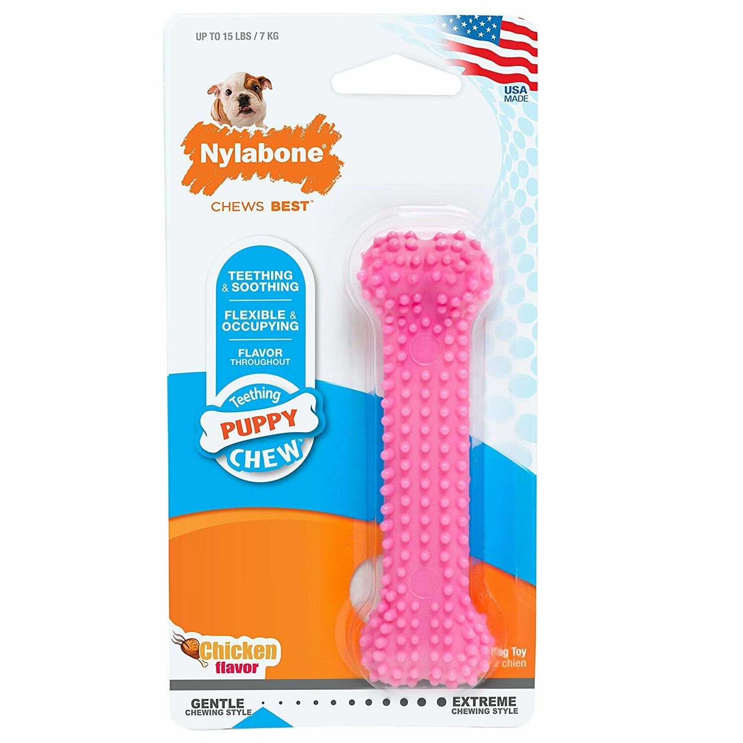 

Игрушка для щенков Nylabone Косточка Dental с ароматом курицы, XS, розовая