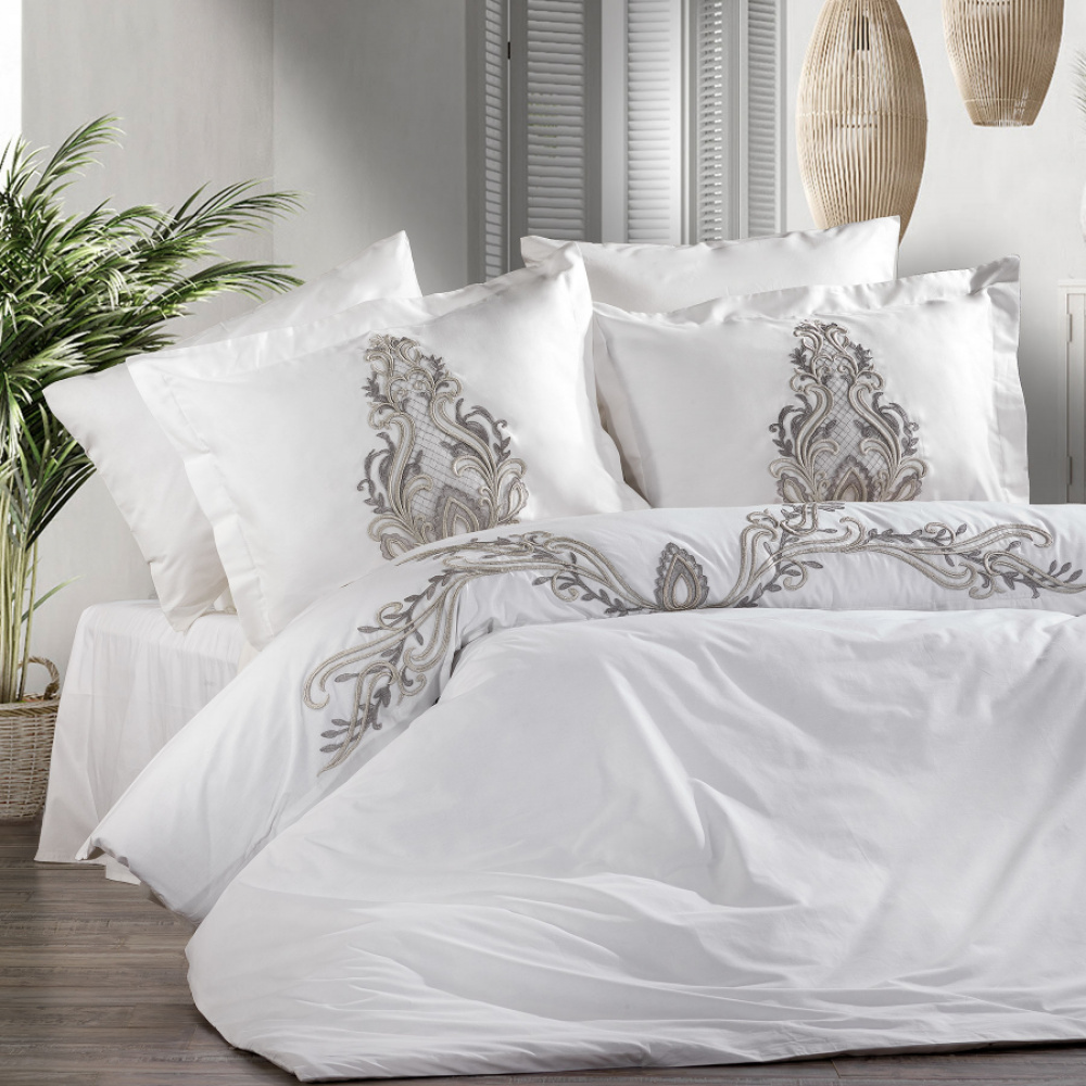 

Комплект постельного белья Zebra casa сатин с кружевом евро N168 TIARA gri, TIARA
