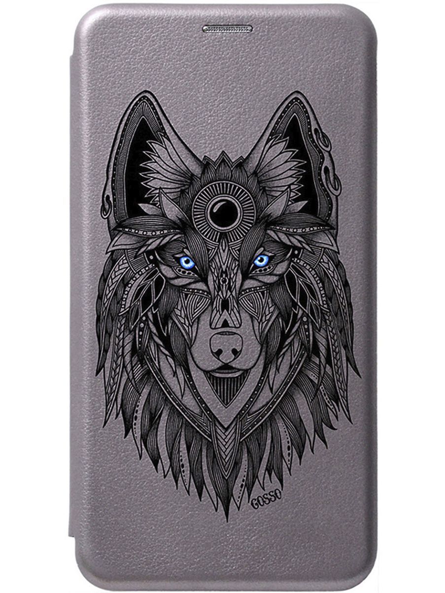 

Чехол-книжка на realme C33 с 3D принтом "Grand Wolf" серый, Серый;голубой, 1575600