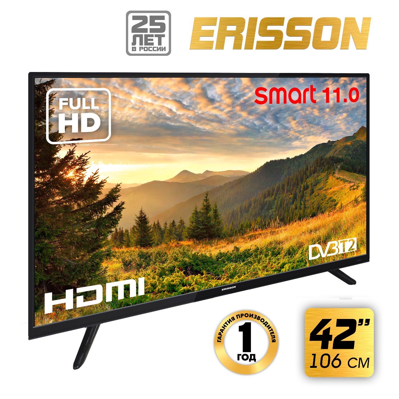 

Телевизор Erisson D-LED Slim 42FLES901T2SM, 42"(106см), FHD, Черный, 42FLES901T2SM