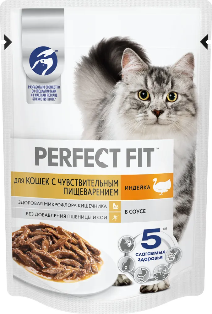 

Влажный корм для кошек Perfect Fit, индейка в соусе, 28 шт по 75г