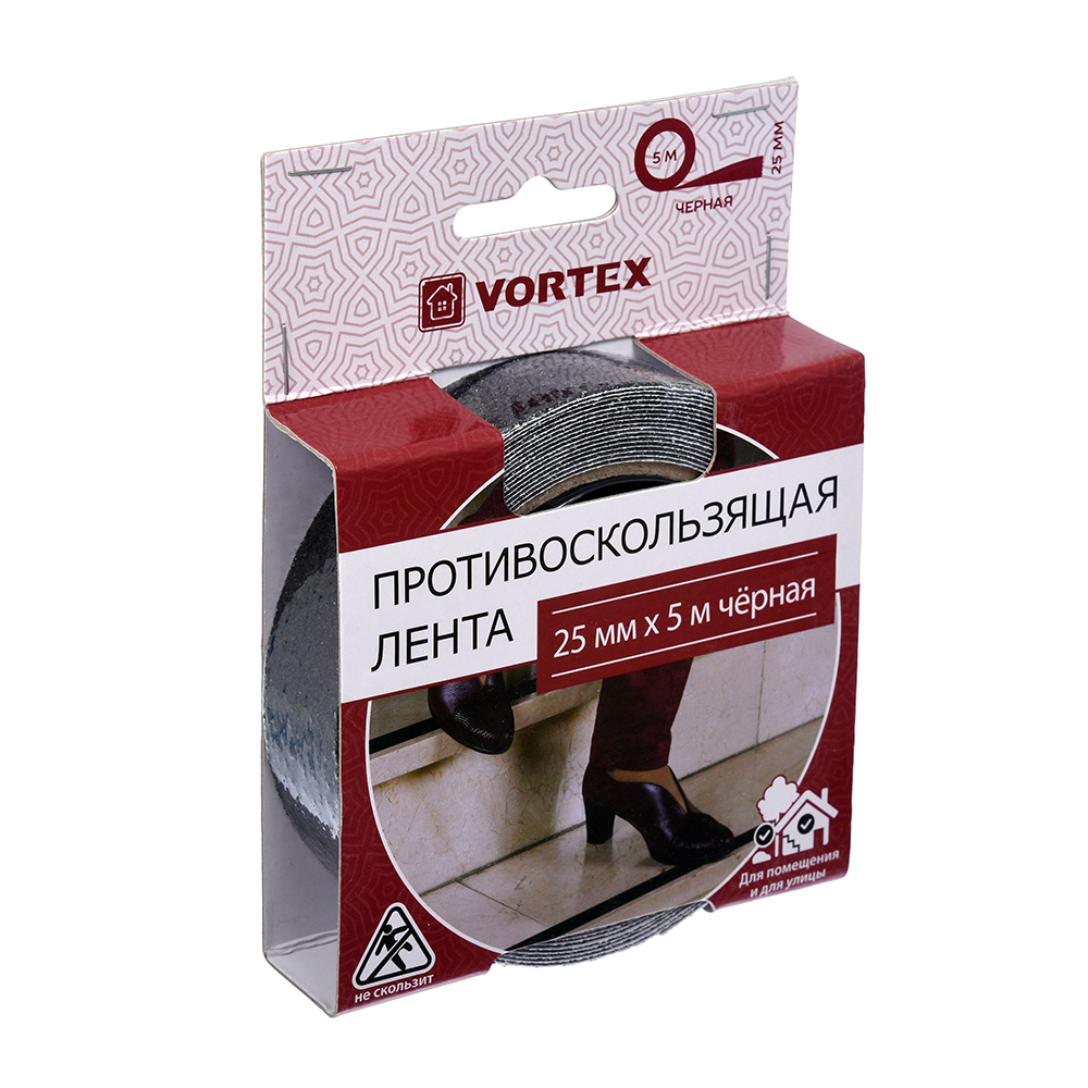 Лента противоскользящая Vortex, самоклеящаяся, 25 мм x 5 м, черная