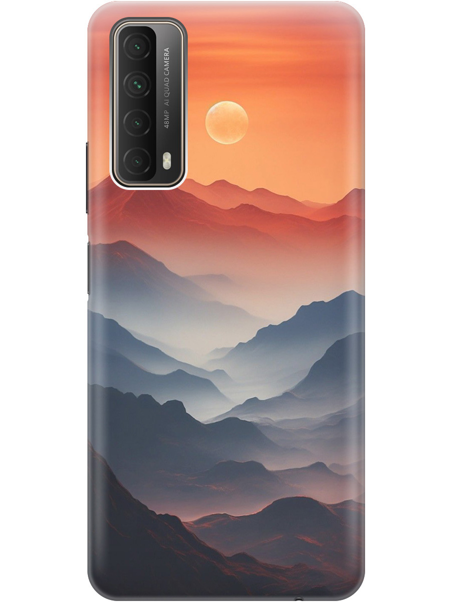 

Силиконовый чехол на Huawei P Smart (2021) с принтом "Луна над горами", Прозрачный;оранжевый;черный, 723603010