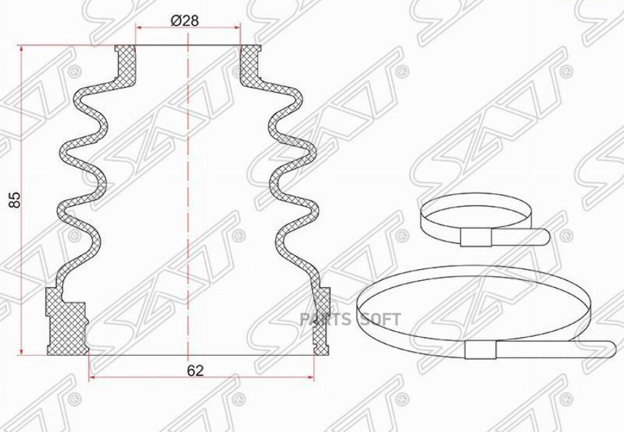 

Пыльник Шруса Внутренний Fr (передний) Ford Focus Iii 1,4/1,6 (2 Хомута. Резина) Sat арт.