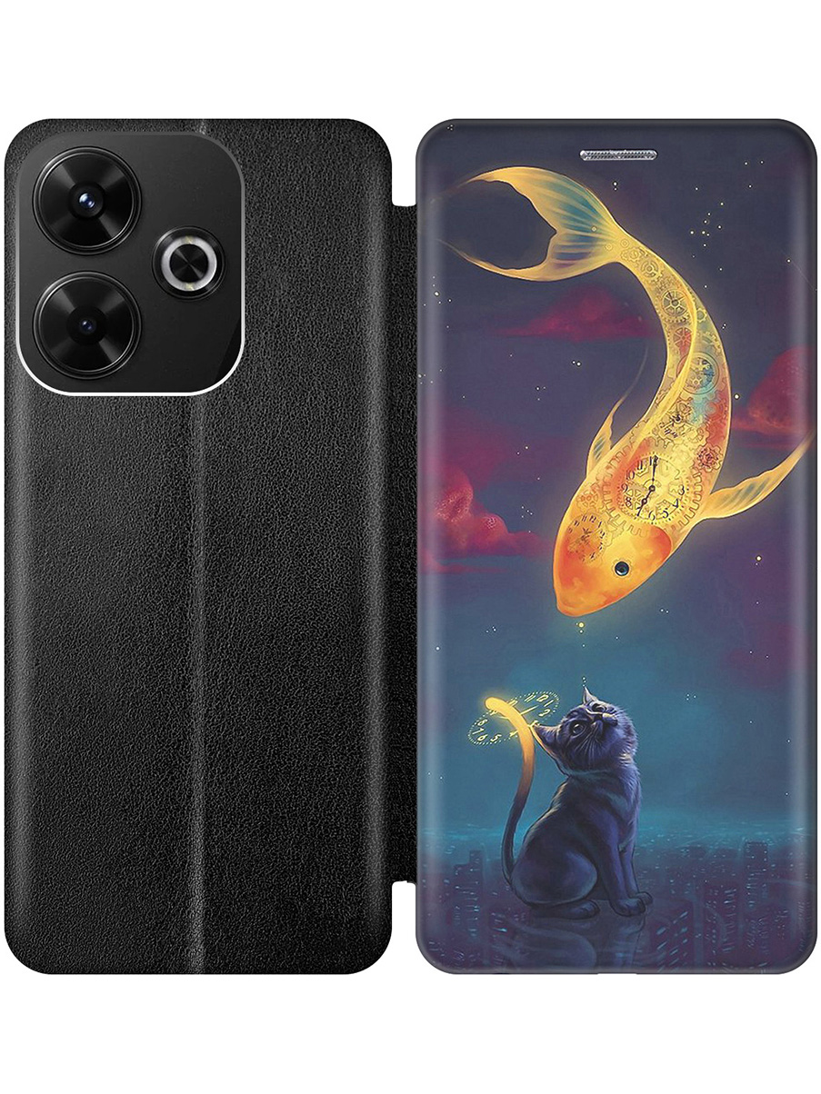 

Чехол-книжка на Xiaomi Redmi 13 / Redmi Note 13R / Poco M6 4g с принтом черный 959960, Черный;желтый;серый;синий, 783988685