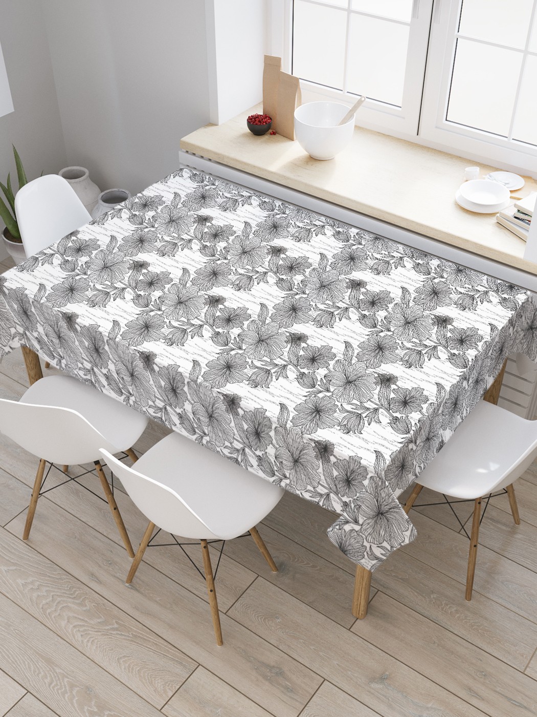 

Скатерть прямоугольная JoyArty "Графические цветы дудл" из оксфорда, 180x145 см, Белый, Графические цветы дудл