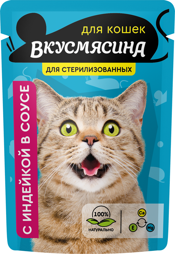 Влажный корм для котят Вкусмясина с ндейкой в соусе, 14 шт по 85г