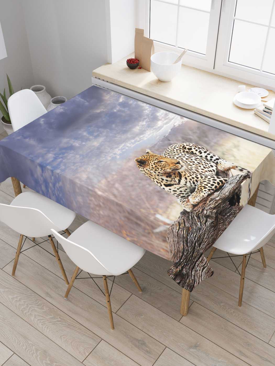 

Скатерть прямоугольная JoyArty "Леопард в тумане" из оксфорда, 120x145 см, Белый, Леопард в тумане