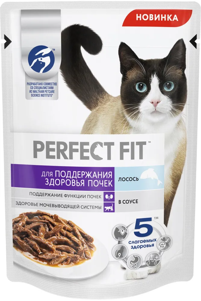 

Влажный корм для кошек Perfect Fit, для здоровья почек, лосось, 14 шт по 75г