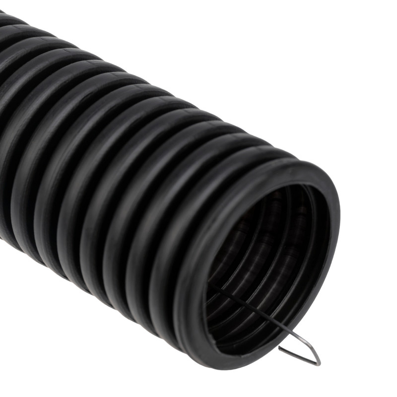 Труба гофрированная из ПНД, с зондом, черная, d50 мм (бухта 15 м/уп.) REXANT