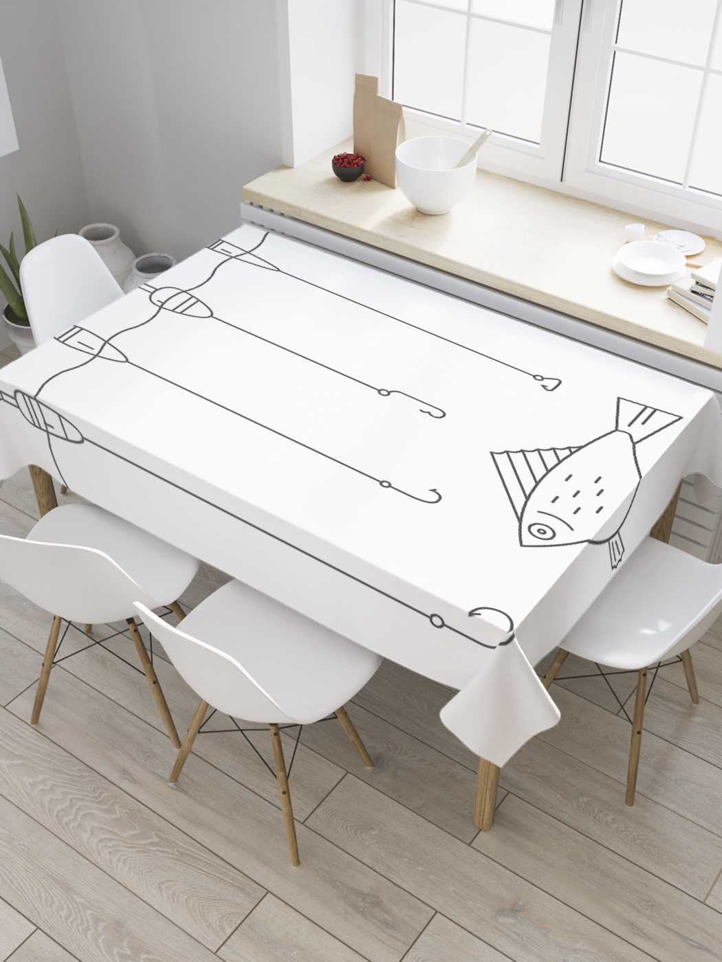 фото Скатерть прямоугольная joyarty на кухонный стол "рыбалка" из оксфорда, 120x145 см