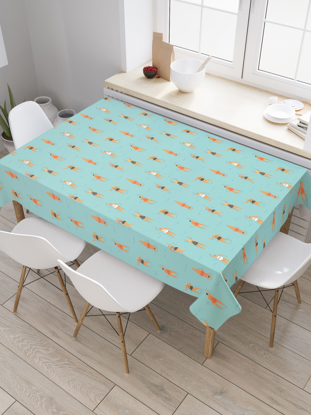 фото Скатерть прямоугольная joyarty на кухонный стол "стили плавания" из оксфорда, 180x145 см