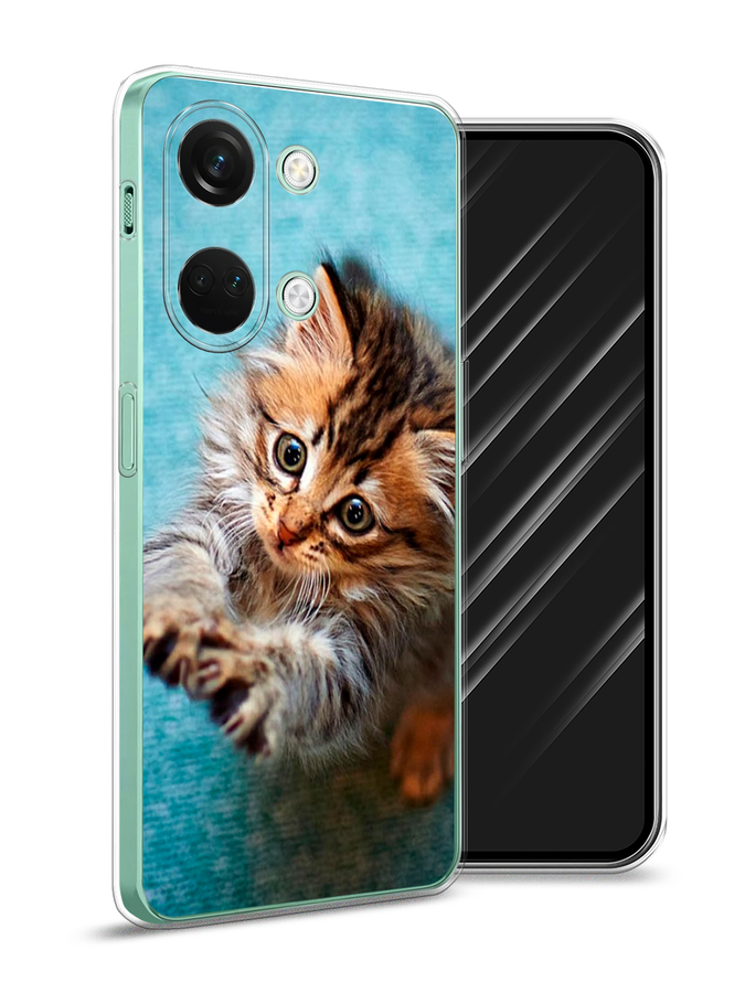 

Чехол Awog на OnePlus Nord 3 "Котенок просит есть", Бирюзовый;коричневый;белый, 154050-2