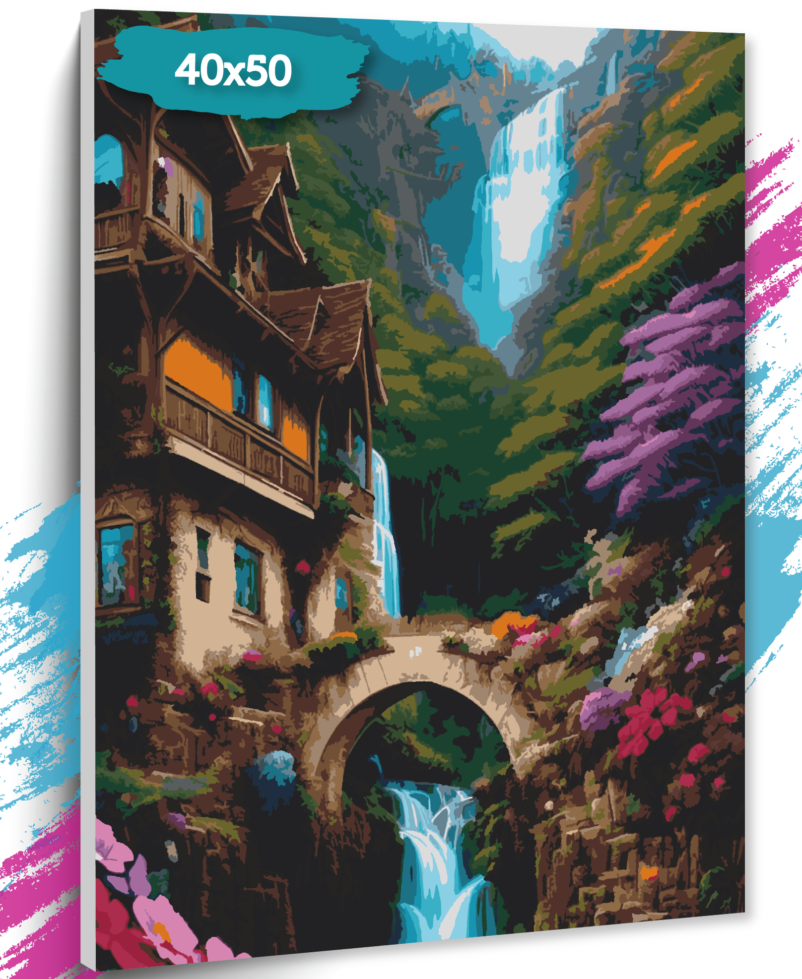 Картина по номерам ТТ Водопад в деревушке GK0116 Холст на подрамнике 40х50 см