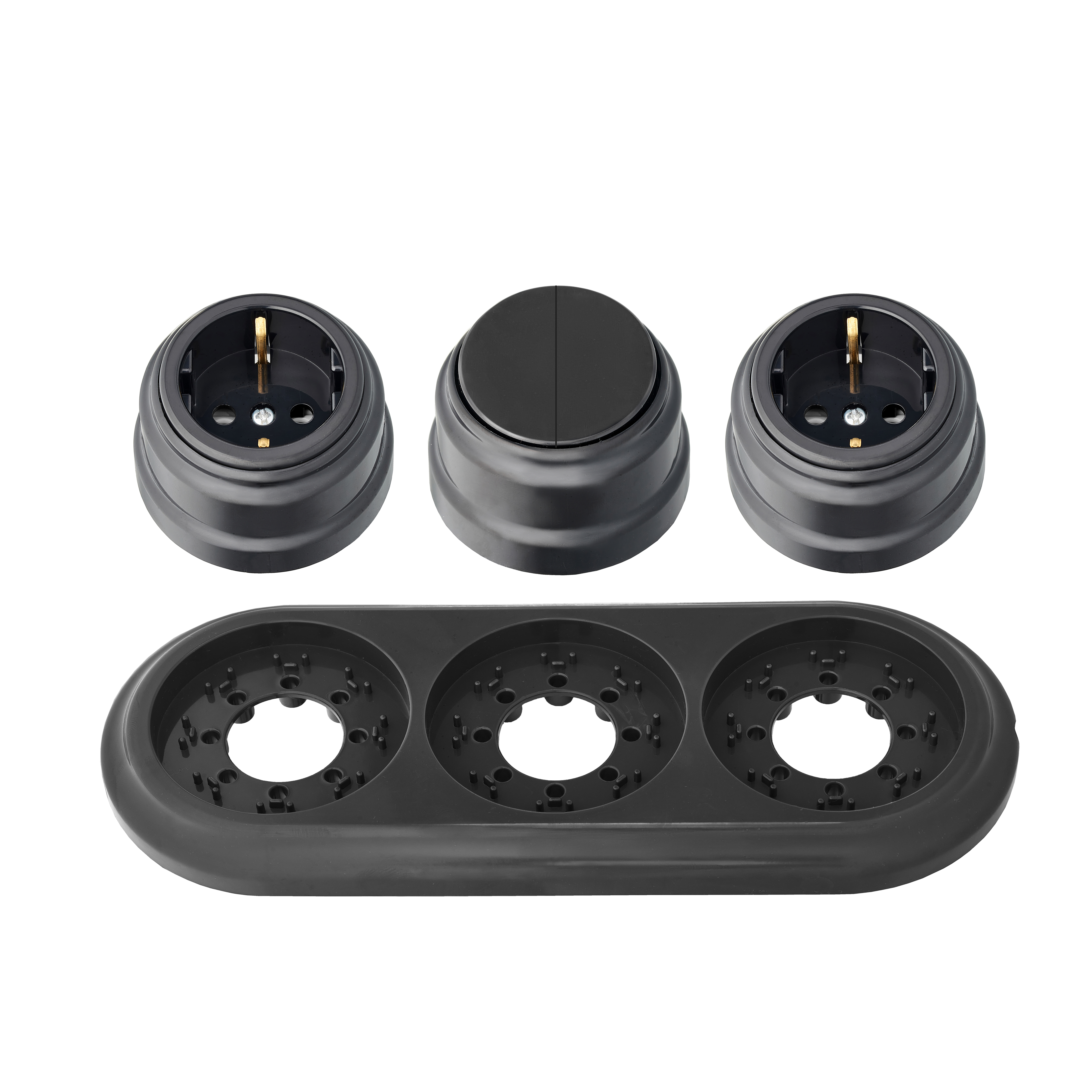 

Розетка Bylectrica "Ретро" 72992 с заземлением 2 шт+Выключатель 2-кл+Рамка 3-мест., черный, Комплект_2-кл. выкл.+2 розетки+рамка_101041