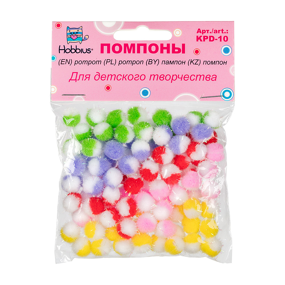 

Помпоны Hobbius , 100 штук, диаметр 10 мм, цвет: ассорти, арт. KPD-10
