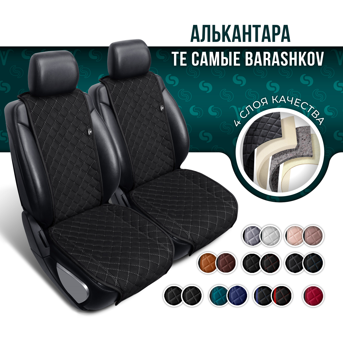 

Накидки на переднее сиденье автомобиля Barashkov M из алькантары, Черный;серый, MMODEL2