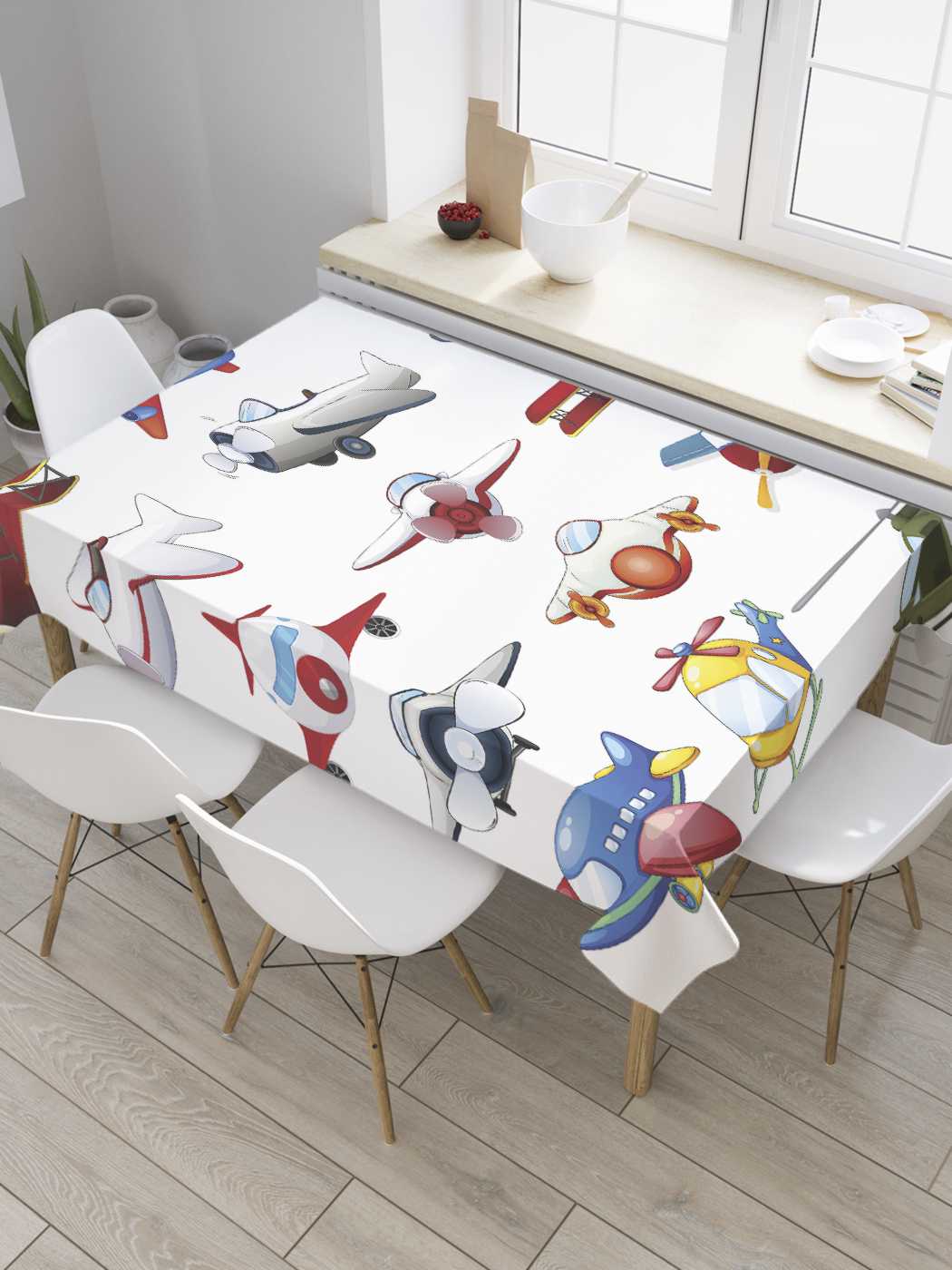 

Скатерть прямоугольная JoyArty "Небесный транспорт" из оксфорда, 120x145 см, Белый, Небесный транспорт