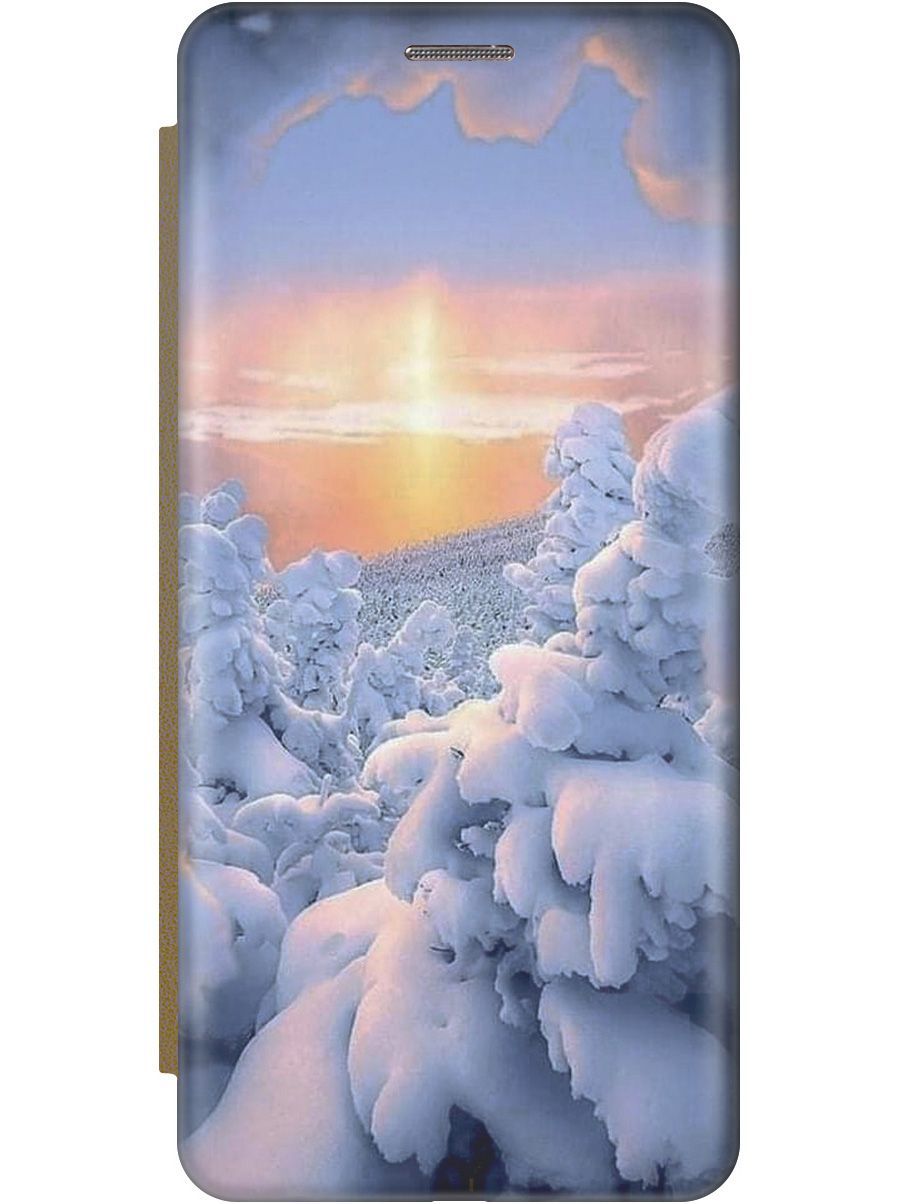 

Чехол-книжка на realme C33 c принтом "Заснеженный лес" золотистый, Белый;голубой, 1577000