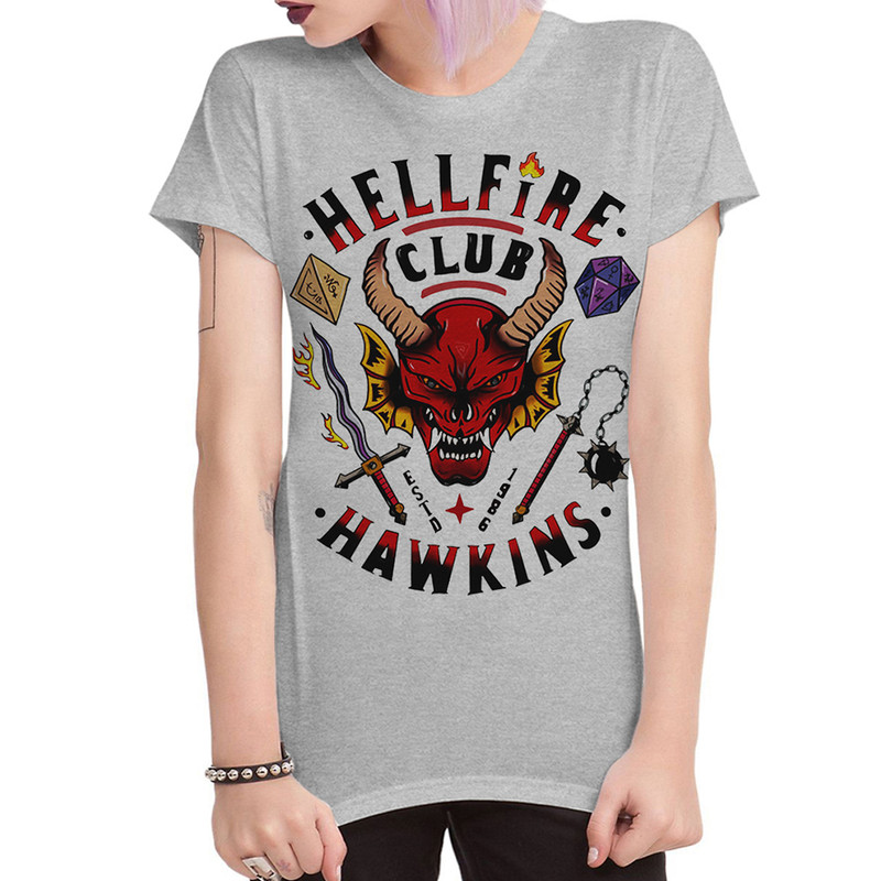 

Футболка женская Dream Shirts - Hellfire Club Stranger Things-1 серая XL, Очень странные дела - Hellfire Club Stranger Things-1