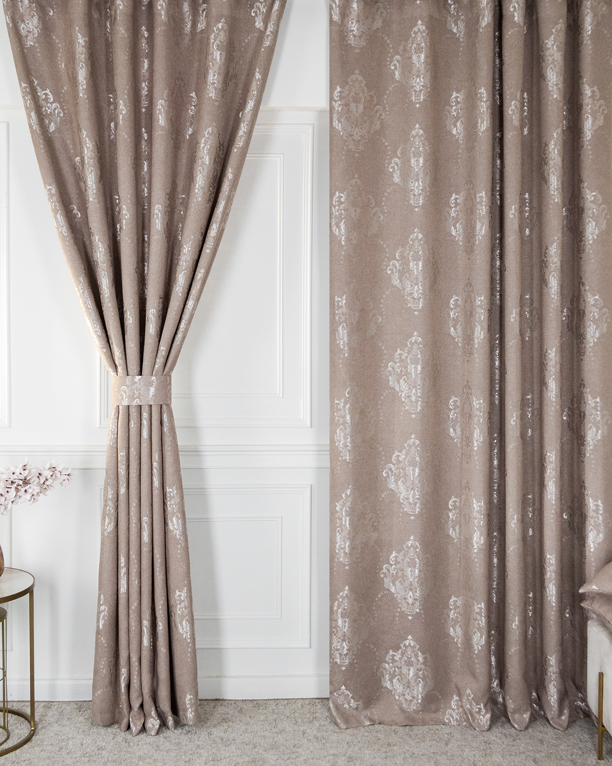 

Штора с вензелями Evrika Home 300x270 Ренессанс Охра, Ренессанс