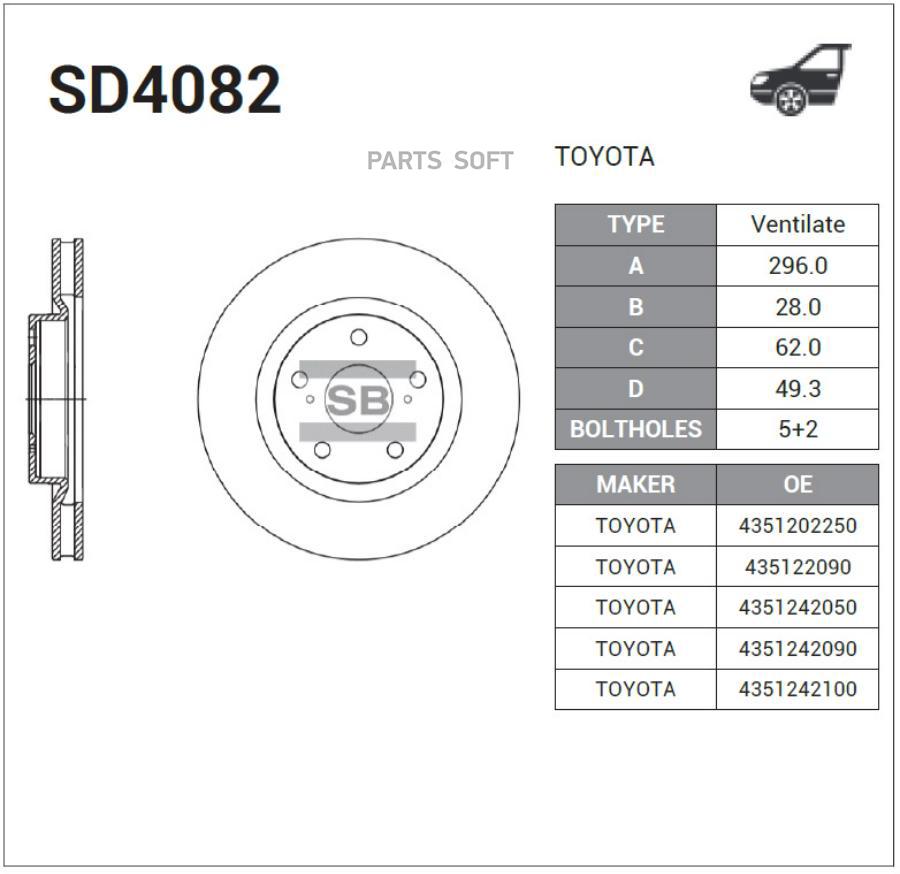 

SANGSIN BRAKE SD4082 Торм.диск пер.вент.[296x28] 5 отв.