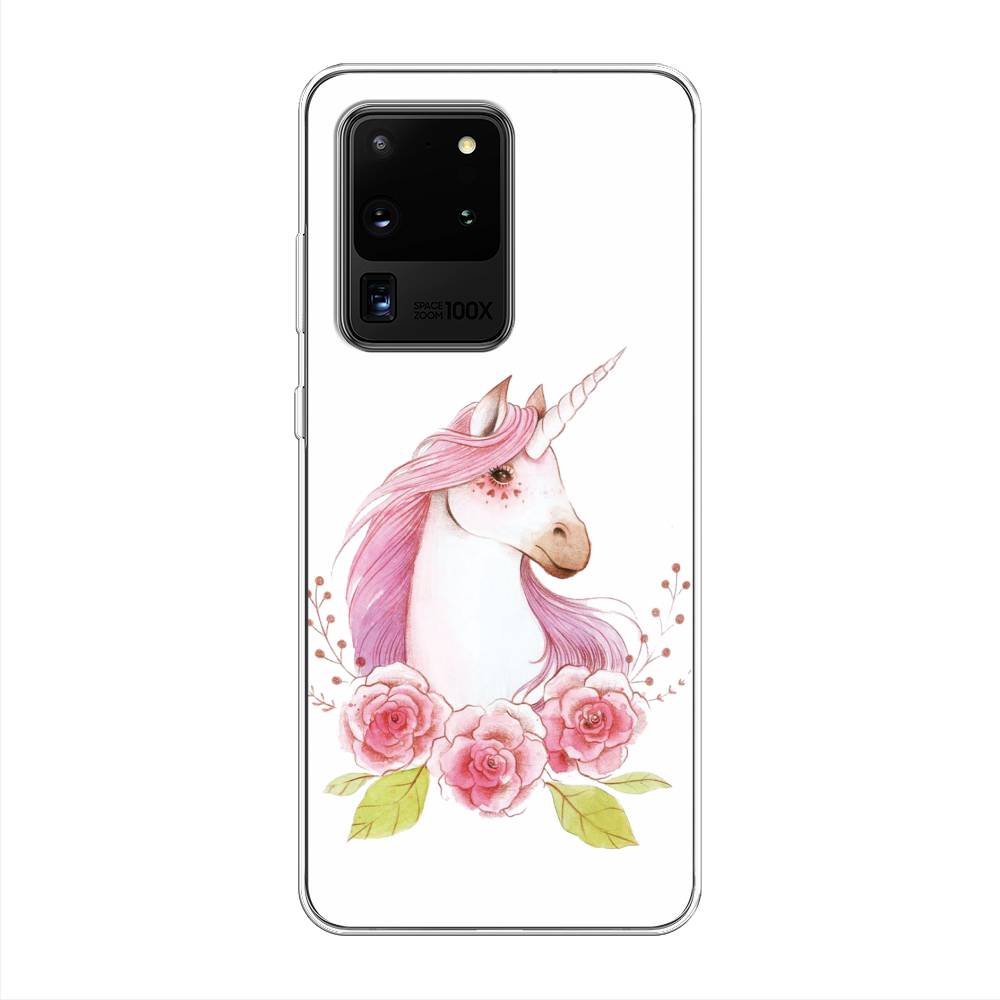 

Чехол на Samsung Galaxy S20 Ultra "Единорог цветы", Белый;розовый;серый, 29450-1