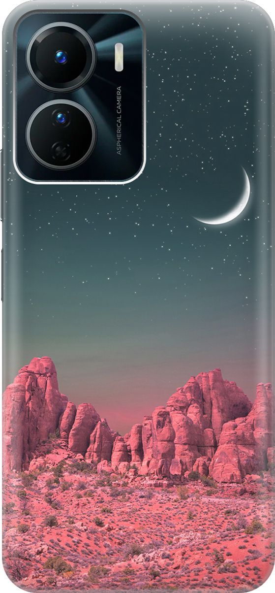 

Силиконовый чехол на Vivo Y16 с принтом "Месяц над розовыми горами", Розовый;черный, 157750