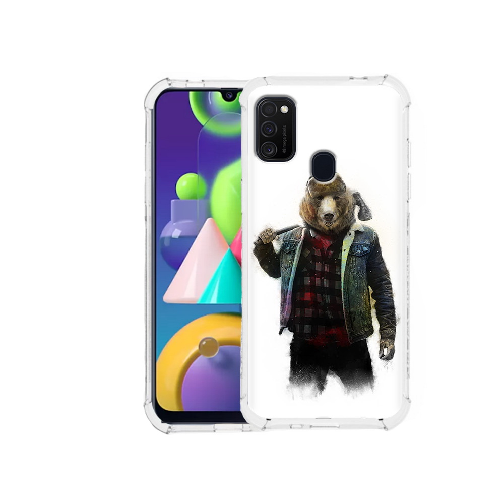 

Чехол MyPads Tocco для Samsung Galaxy M21 медведь с топором (PT147110.591.469), Прозрачный, Tocco